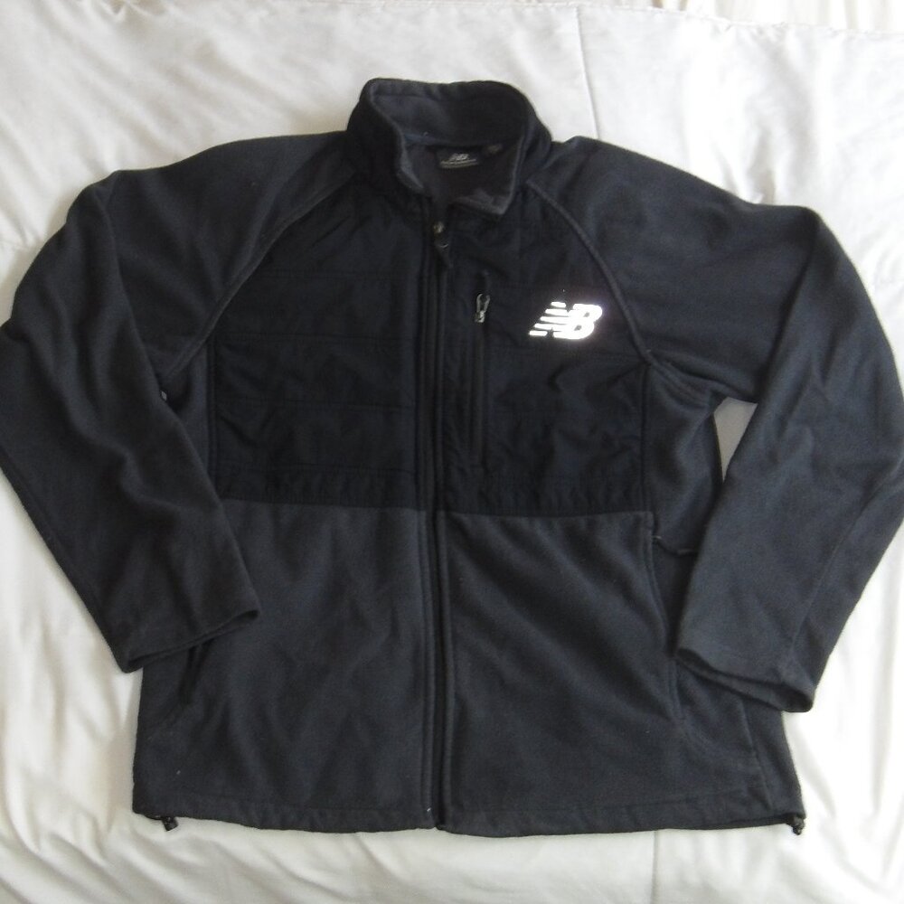 New Balance Black Fleece Jacket Size Small 2 Zipper Pocket Drawstring Good Shape